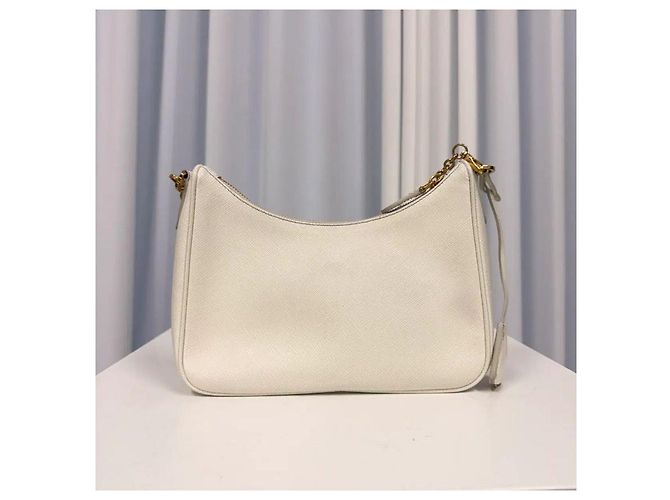 Prada Borsa a tracolla Re-Edition in pelle Saffiano White - vista 2