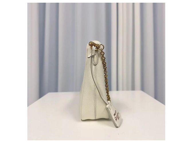 Prada Borsa a tracolla Re-Edition in pelle Saffiano White - vista 3