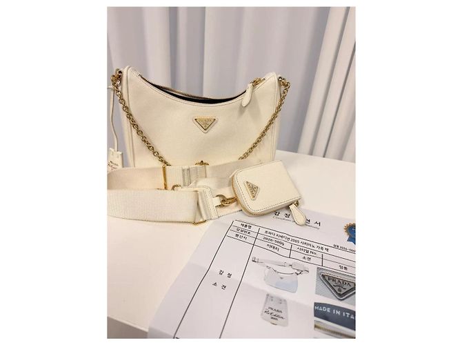 Prada Borsa a tracolla Re-Edition in pelle Saffiano White - vista 5