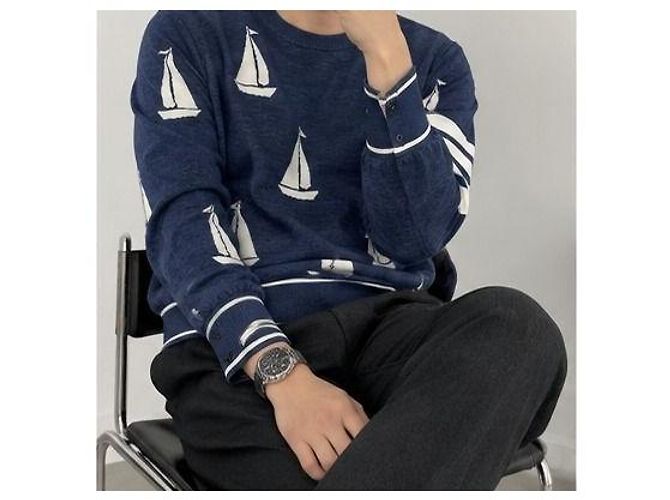 Thom Browne Herren Strickpullover aus Merinowolle Sailboat Navy Größe - Ansicht 2