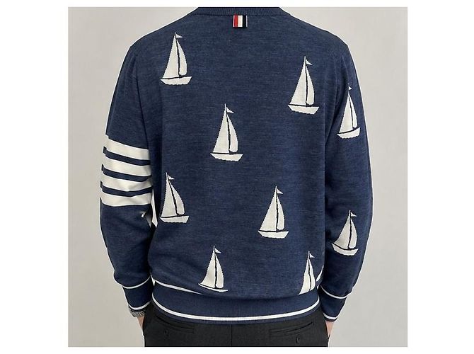 Thom Browne Herren Strickpullover aus Merinowolle Sailboat Navy Größe - Ansicht 3