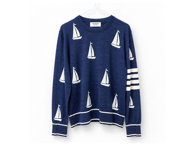 Thom Browne Herren Strickpullover aus Merinowolle Sailboat Navy Größe - Ansicht 4