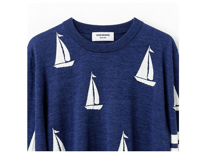Thom Browne Herren Strickpullover aus Merinowolle Sailboat Navy Größe - Ansicht 5