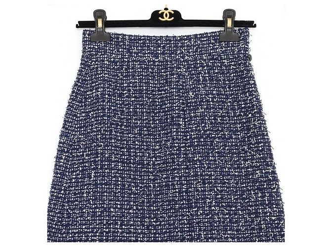 Chanel Gonna in tweed e seta blu navy da donna - vista 2