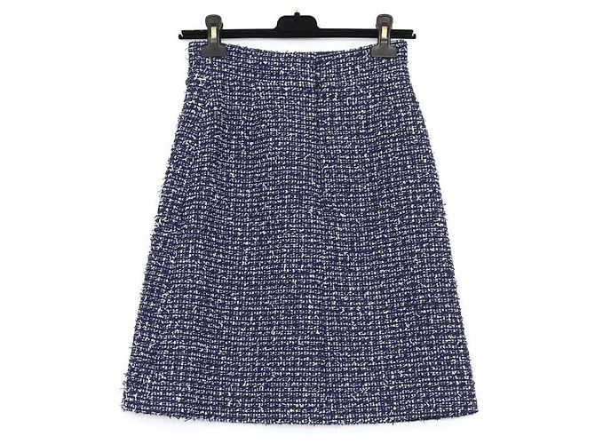 Chanel Gonna in tweed e seta blu navy da donna - vista 4