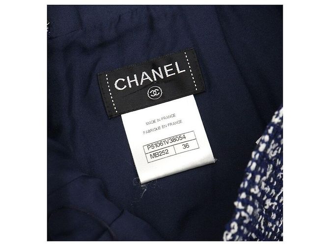 Chanel Gonna in tweed e seta blu navy da donna - vista 6