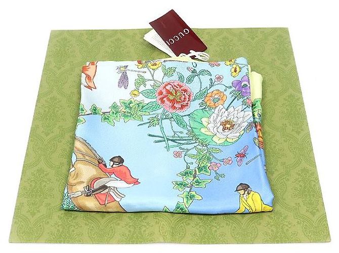 Gucci Quadrato di seta turchese con stampa floreale - vista 2
