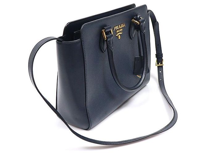 Prada Vitello Saffiano morbido blu navy con logo a lettere - vista 3