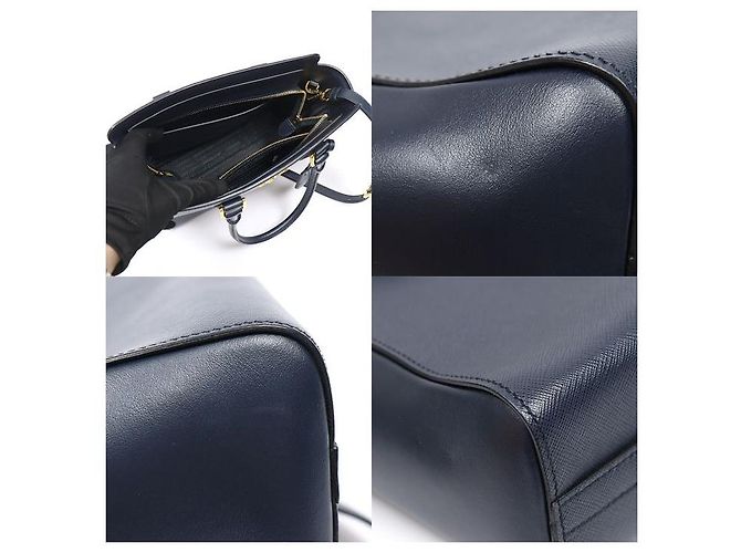 Prada Vitello Saffiano morbido blu navy con logo a lettere - vista 6
