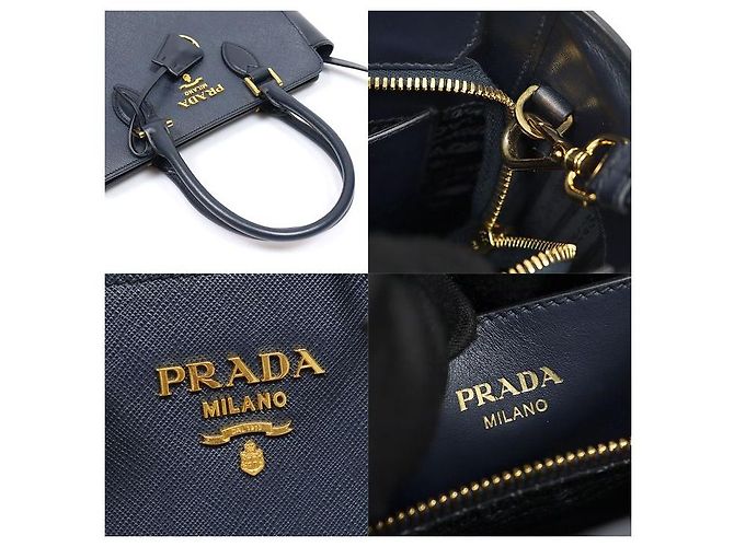 Prada Vitello Saffiano morbido blu navy con logo a lettere - vista 7