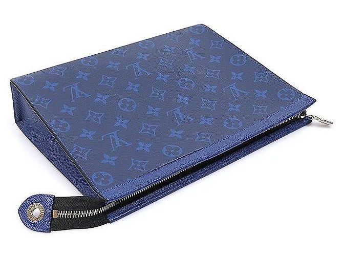 Louis Vuitton Pochette Voyage MM Clutch Pacific Blue Taigarama Monogram Eclipse Canvas - vista 3