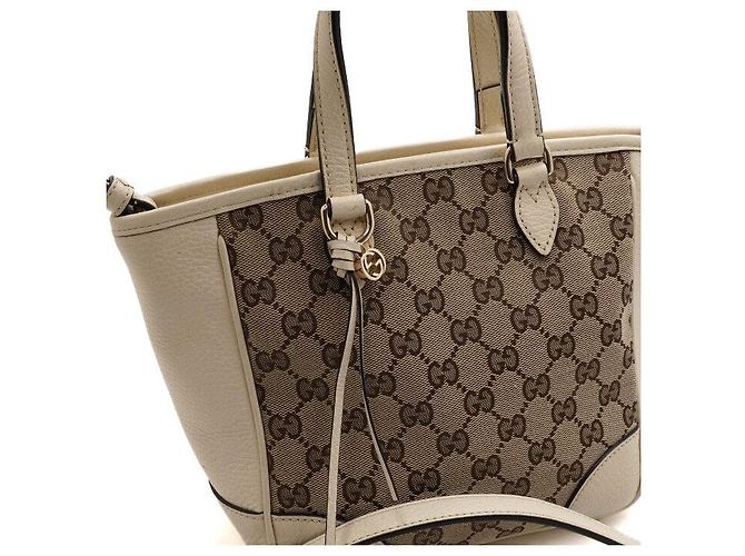 Gucci Picca Borsa Tote a Tracolla in Pelle Bianca e Tela - vista 10