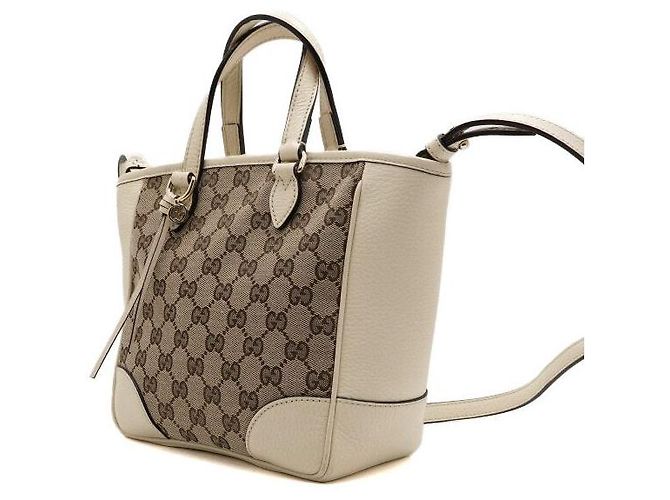 Gucci Picca Borsa Tote a Tracolla in Pelle Bianca e Tela - vista 2