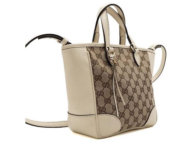 Gucci Picca Borsa Tote a Tracolla in Pelle Bianca e Tela - vista 3