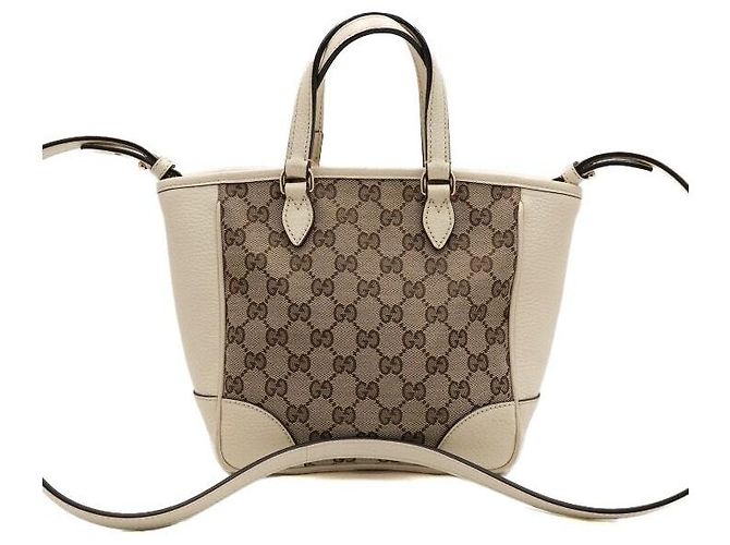 Gucci Picca Borsa Tote a Tracolla in Pelle Bianca e Tela - vista 4