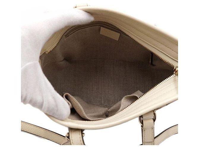 Gucci Picca Borsa Tote a Tracolla in Pelle Bianca e Tela - vista 5