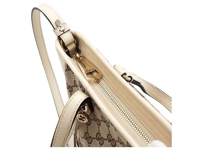 Gucci Picca Borsa Tote a Tracolla in Pelle Bianca e Tela - vista 9