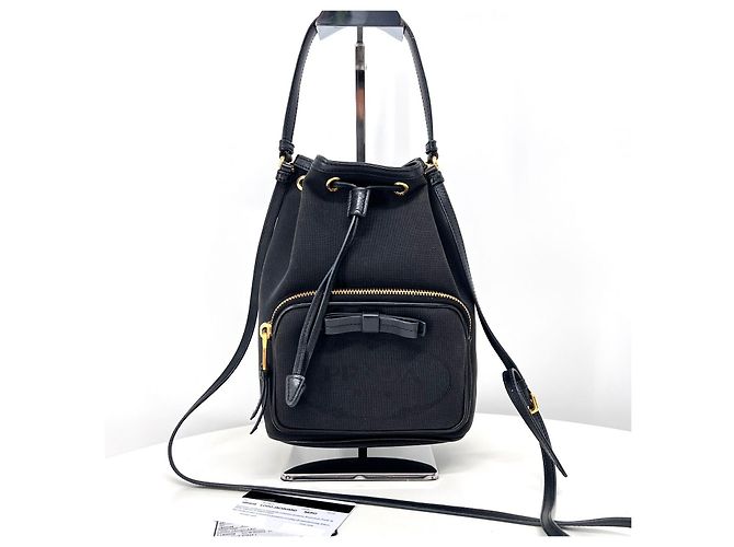 Prada Borsa a Secchiello Jacquard a Tracolla Nera - vista 2