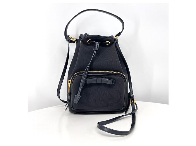 Prada Borsa a Secchiello Jacquard a Tracolla Nera - vista 4
