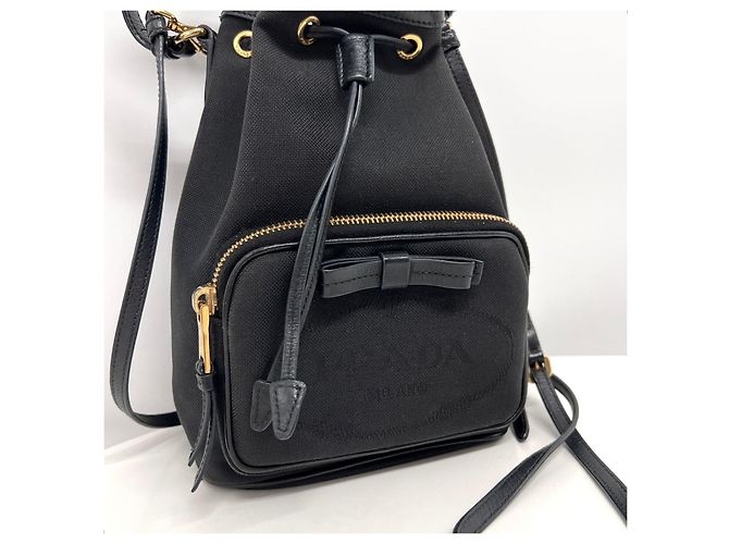 Prada Borsa a Secchiello Jacquard a Tracolla Nera - vista 7