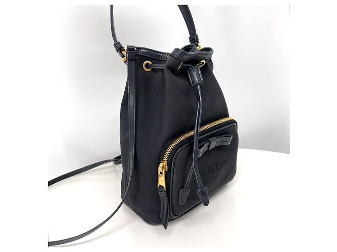Prada Borsa a Secchiello Jacquard a Tracolla Nera - vista 8