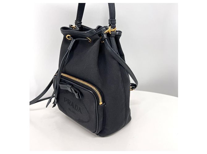 Prada Borsa a Secchiello Jacquard a Tracolla Nera - vista 9