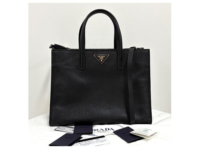 Prada Borsa Tote e Borsa a Tracolla in Saffiano con Logo Triangolare Nero - vista 5