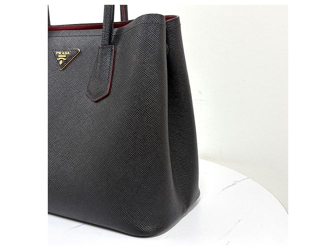 Prada Saffiano Double Tote Bag Schultertasche Medium Schwarz - Ansicht 10
