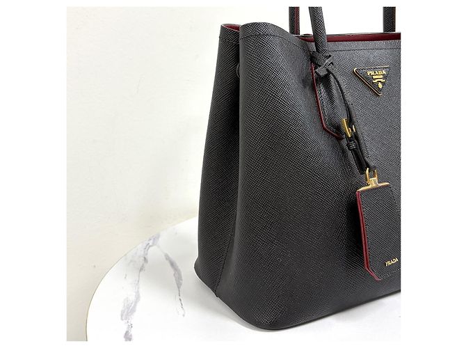Prada Saffiano Double Tote Bag Schultertasche Medium Schwarz - Ansicht 11