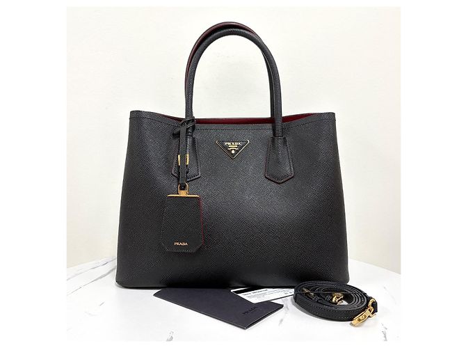 Prada Saffiano Double Tote Bag Schultertasche Medium Schwarz - Ansicht 13