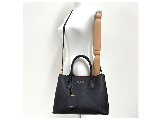 Prada Saffiano Double Tote Bag Schultertasche Medium Schwarz - Ansicht 2
