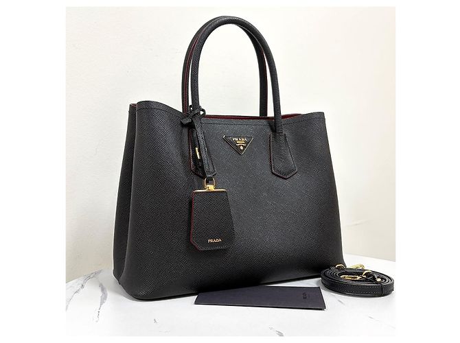 Prada Saffiano Double Tote Bag Schultertasche Medium Schwarz - Ansicht 3