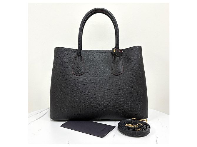 Prada Saffiano Double Tote Bag Schultertasche Medium Schwarz - Ansicht 4
