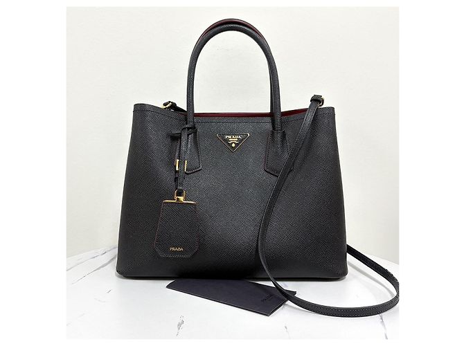 Prada Saffiano Double Tote Bag Schultertasche Medium Schwarz - Ansicht 5