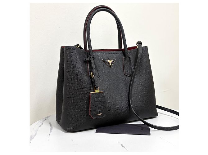 Prada Saffiano Double Tote Bag Schultertasche Medium Schwarz - Ansicht 6