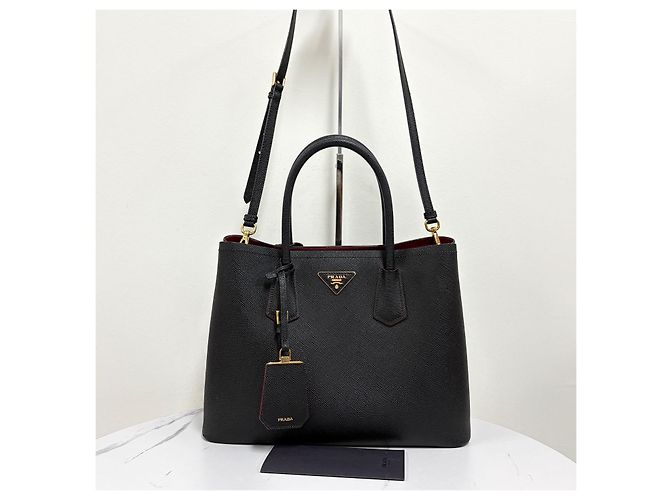 Prada Saffiano Double Tote Bag Schultertasche Medium Schwarz - Ansicht 7