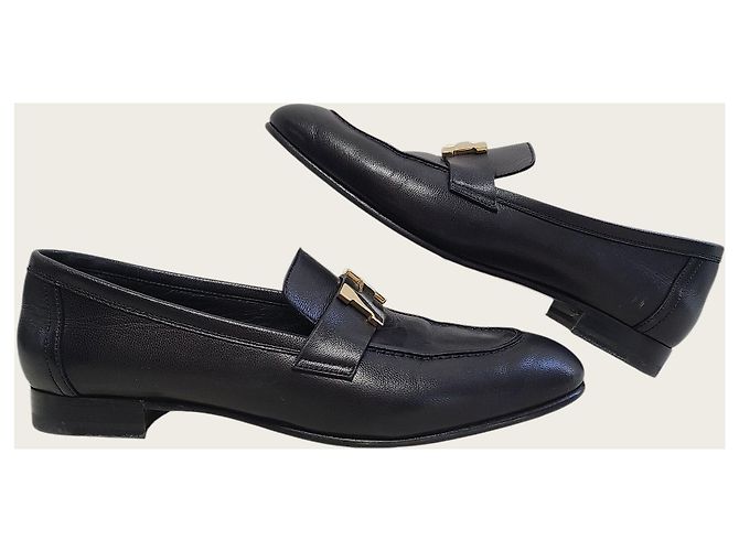 Hermès Mocassins Paris para mulher com logótipo dourado e preto - vista 5