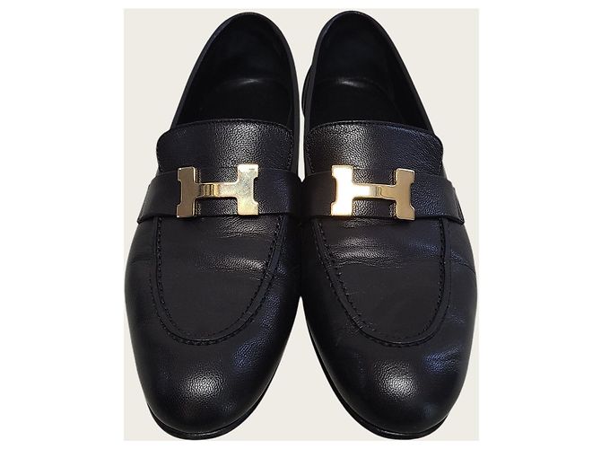 Hermès Mocassins Paris para mulher com logótipo dourado e preto - vista 6