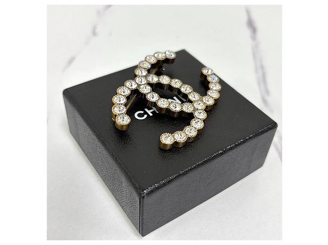Spilla Chanel CC Big Logo Strass Gold - vista 6