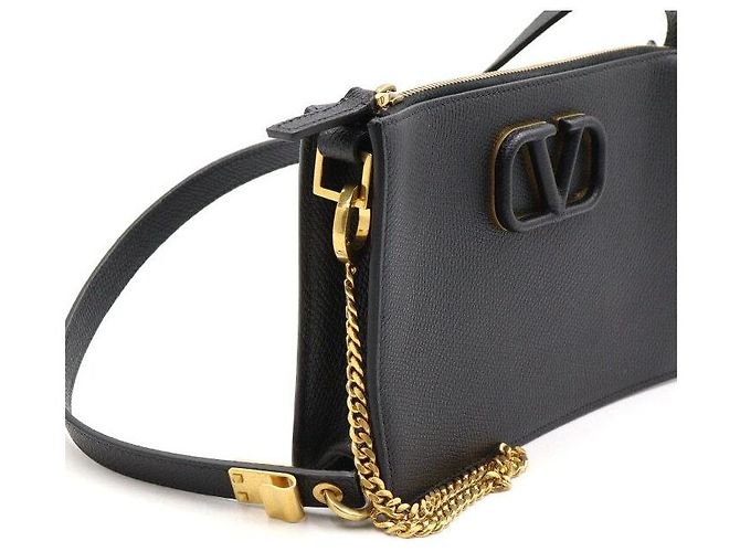 Valentino Borsa a tracolla e borsa a spalla V-Sling Strap in pelle martellata nera - vista 8