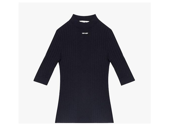 Miu Miu Punto de cuello alto acanalado de manga corta para mujer - vista 2