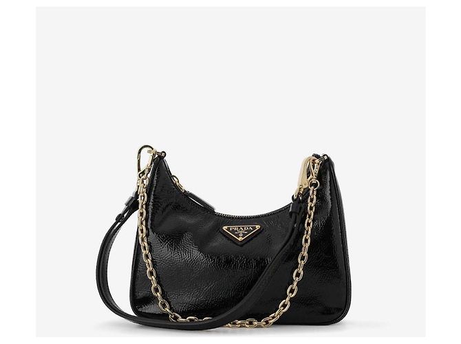 Prada NaPlaque Lackleder Mini Hobo Bag mit Dreiecks-Logo und Schulterriemen - Ansicht 2