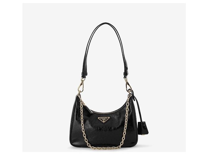Prada NaPlaque Lackleder Mini Hobo Bag mit Dreiecks-Logo und Schulterriemen - Ansicht 4