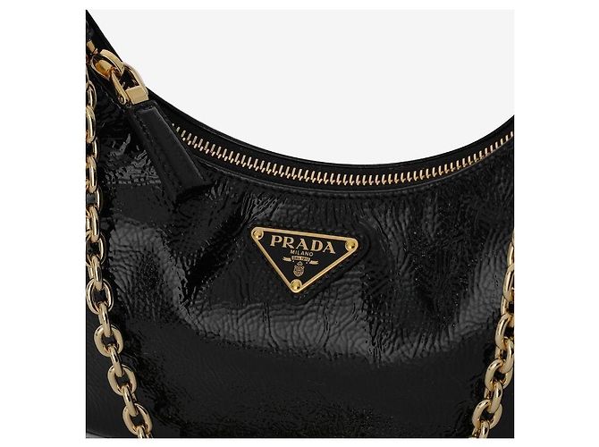 Prada NaPlaque Lackleder Mini Hobo Bag mit Dreiecks-Logo und Schulterriemen - Ansicht 7