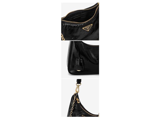 Prada NaPlaque Lackleder Mini Hobo Bag mit Dreiecks-Logo und Schulterriemen - Ansicht 8