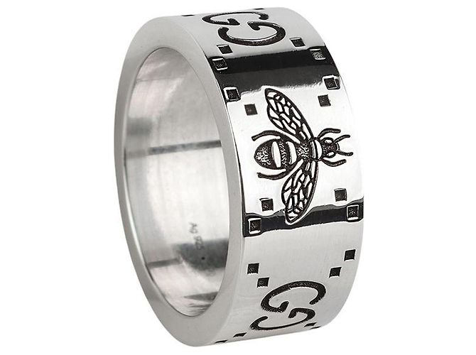Gucci Breiter Icon Ring mit gravierter Biene in Silver Size - Ansicht 2
