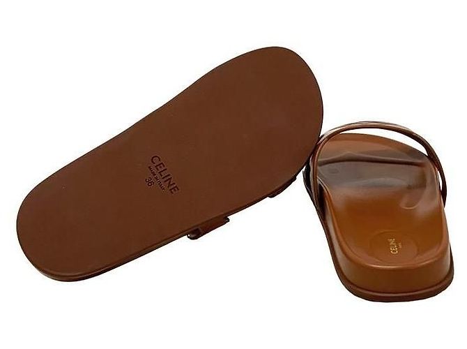 Céline Sandali slide in vitello beige con logo - vista 10