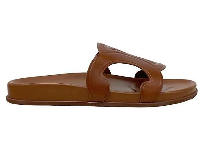 Céline Sandali slide in vitello beige con logo - vista 3