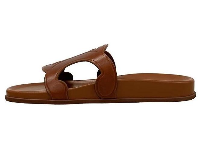Céline Sandali slide in vitello beige con logo - vista 4