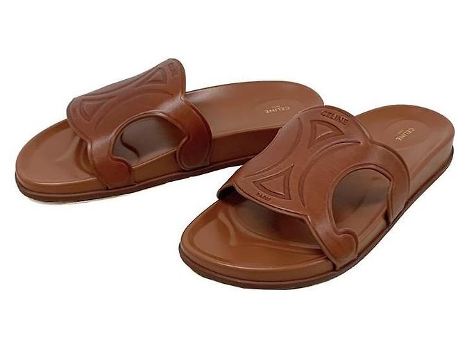 Céline Sandali slide in vitello beige con logo - vista 5